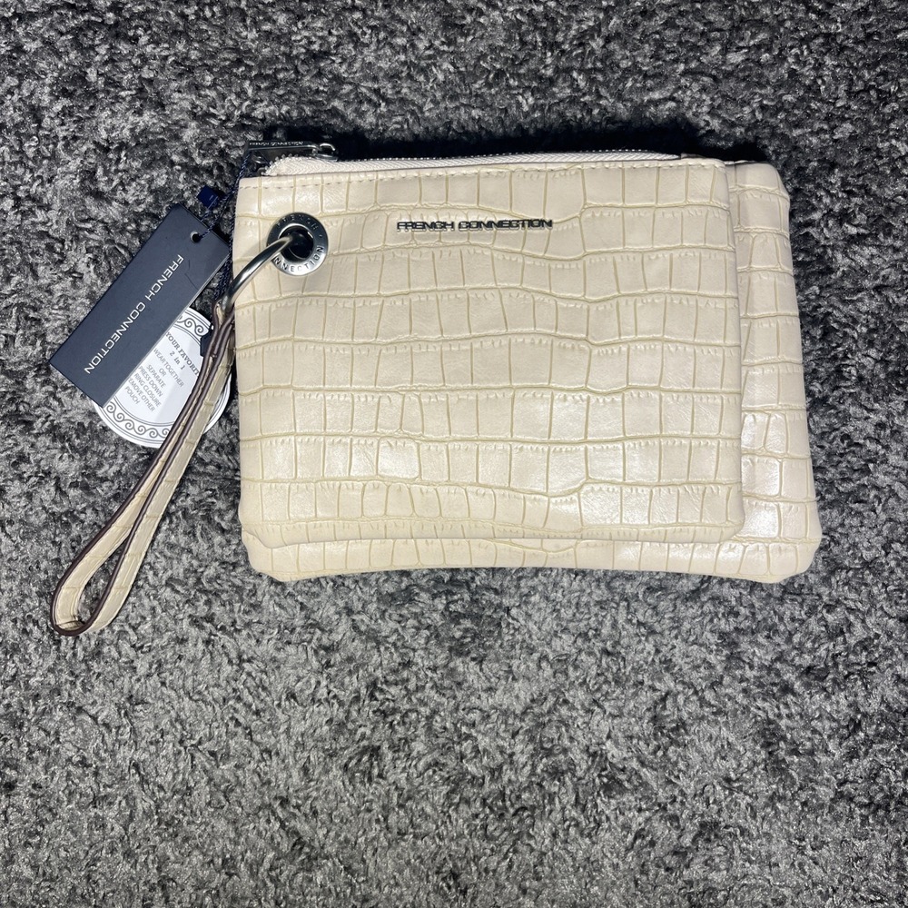 NWT French Connection Dale Croco Double Slim‎ Pouches Wristlet Neutral